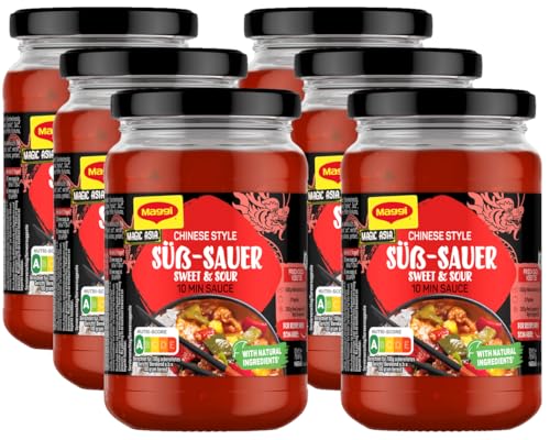 MAGGI Magic Asia Chinese Style Süß-Sauer 10 Min Sauce, fertige Süss Sauer Soße mit natürlichen Zutaten, 6er Pack (1 x 355g) von Maggi