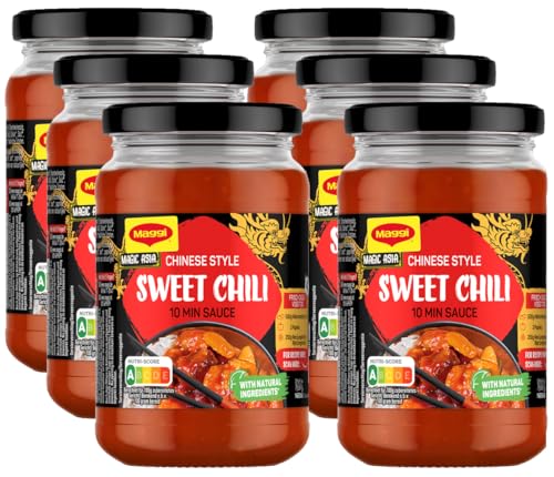 MAGGI Magic Asia Chinese Style Sweet Chili 10 Min Sauce, fertige asiatische süße Chili Soße mit natürlichen Zutaten, 6er Pack (6 x 355g) von Maggi