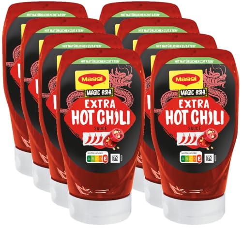 MAGGI Magic Asia Extra Hot Chili Sauce, Asia Sauce mit natürlichen Zutaten, starke Schärfe, 8er Pack (8 x 300ml) von Maggi