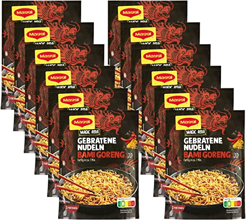 MAGGI Magic Asia Gebratene Nudeln Bami Goreng, leckeres Fertiggericht, Instant-Nudeln, asiatisch gewürzt, 12er Pack (12 x 120g) von Maggi