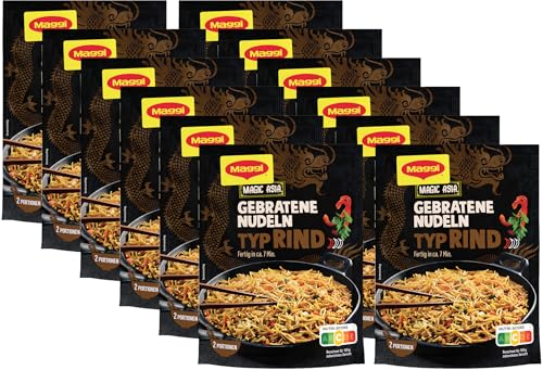 MAGGI Magic Asia Gebratene Nudeln Typ Rind, leckeres Fertiggericht, Instant-Nudeln, mit Rind & Gemüsestückchen, asiatisch gewürzt, 12er Pack (12 x 119g) von Maggi