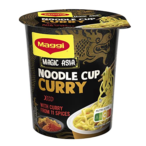 MAGGI Magic Asia Nudel Cup Curry, leckeres Fertiggericht, Instant-Nudeln, aromatisch-pikant, mit Gemüse verfeinert, 1er Pack (1x63g) von Maggi