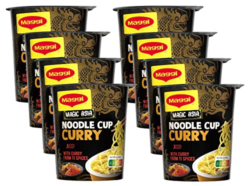 MAGGI Magic Asia Nudel Cup Curry, leckeres Fertiggericht, Instant-Nudeln, aromatisch-pikant, mit Gemüse verfeinert, 8er Pack (8x63g) von Maggi