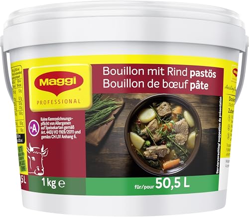 MAGGI Professional Bouillon mit Rind pastös, keine kennzeichnungspflichtige Allergene, Ergiebigkeit 50.5 L, 1er Pack (1 kg GastroBox) von Maggi