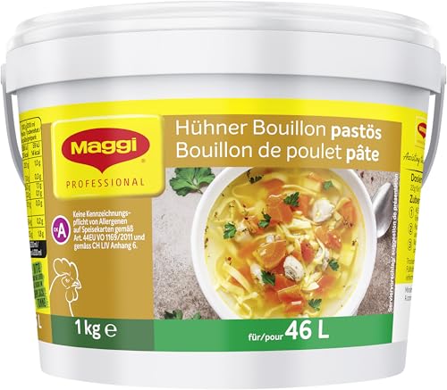 MAGGI Professional Hühner Bouillon pastös, keine kennzeichnungspflichtige Allergene, Ergiebigkeit 46 L, 1er Pack (1 kg GastroBox) von Maggi