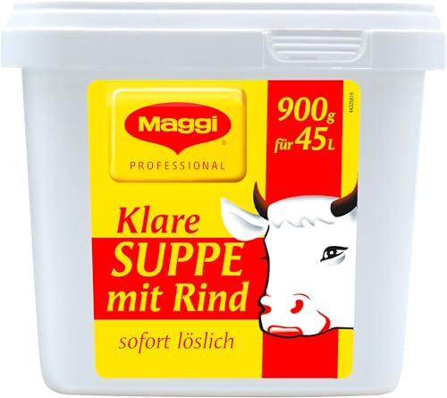 MAGGI Professional Klare Suppe mit Rind, Rindfleischpulver, Kräutern, Sofort löslich, 1 er Pack (1 x 900g Gastro Box) von Maggi