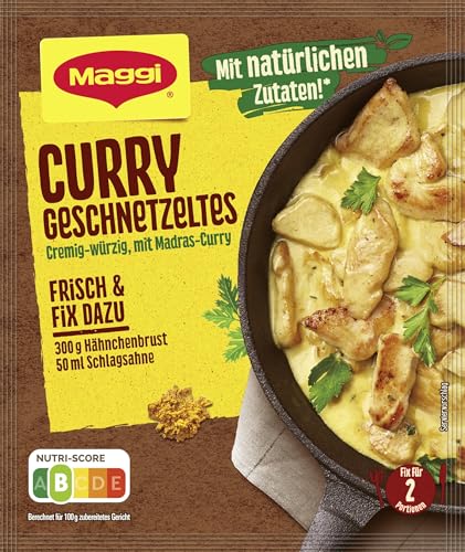 MAGGI Fix für Curry Geschnetzeltes, Würzmischung, mit natürlichen Zutaten*, für 2 Portionen, 1er Pack (1 x 41g) von Maggi