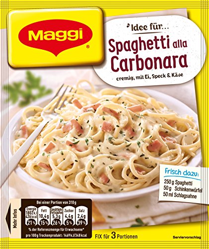 Maggi Fix für Spaghetti alla Carbonara Nudeln mit Schinken und Sahne italienisch 3 Portionen, 34 g von Maggi