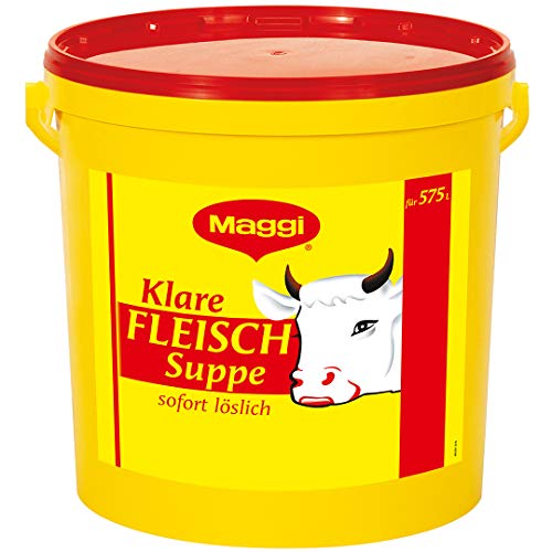 Maggi Klare Fleischsuppe (aus Fleischextrakt mit Kräutereinlage & fein gehacktem Gemüse, Sofort löslich) 1er Pack (1 x 12,5kg Eimer) von Maggi