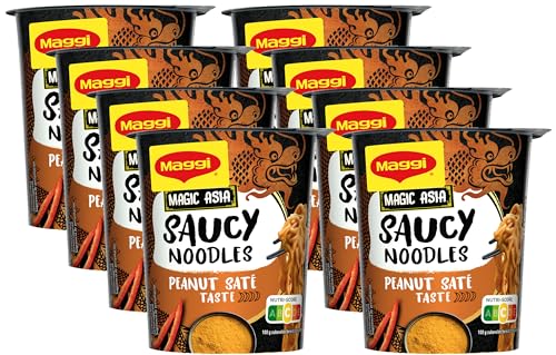 Maggi Magic Asia Saucy Noodles Peanut Saté Taste Cup, 8er Pack (8x75g) von Maggi