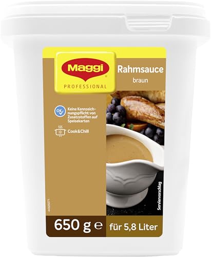 MAGGI Professional Rahm-Sauce braun, keine kennzeichnungspflichtige Zusatzstoffe, vegetarisch, Ergiebigkeit 5L, 1er Pack (1 x 650g GastroBox) von Maggi