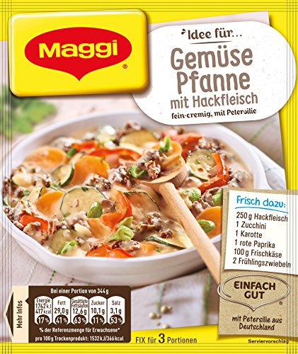 Maggi fix & frischgemüse-Pfanne mit Hackfleisch, 37g Beutel, ergibt 3 Portionen 12er Pack (12 x 37 g) von Maggi