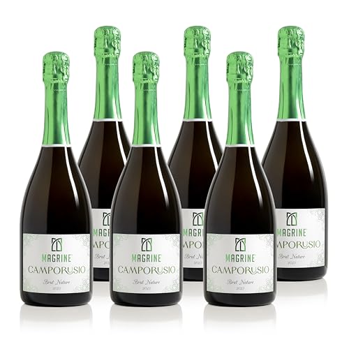 Magrine | Camporusio Brut Nature „Authentischer Traditionsgeschmack“ Italienischer Schaumwein im Uralten Verfahren Dosage Zero mit Hefesatz 100% Glera-Trauben Handverlesen und Handgeerntet 6 x 750mL von Magrine