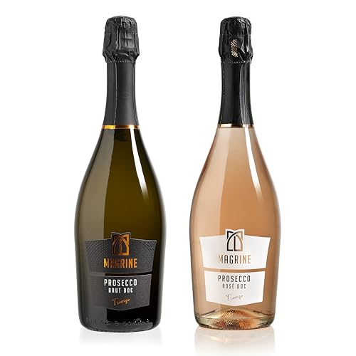 Magrine | Prosecco DOC Brut + Rosé „Die Auswahl für wahre Kenner“ Italienischer Schaumwein im Charmat-Verfahren Prosecco DOC aus Treviso mit Glera-Trauben 2 Flaschen à 750 ml von Magrine