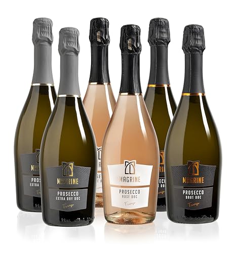 Magrine | Prosecco DOC Extra Dry, Rosé und Brut „Die perfekte Geschmacks-Mischung“ Wein-Box mit 2 Flaschen pro Schaumwein-Typ Insgesamt 6 Flaschen à 750 mL Prosecco DOC aus Treviso von Magrine