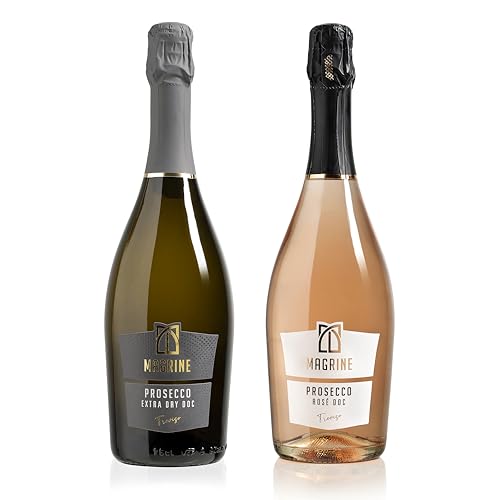 Magrine | Prosecco DOC Extra Dry + Rosé „Das süßeste und berühmteste DOC-Duo“ Italienischer Schaumwein im Charmat-Verfahren Prosecco DOC aus Treviso mit Glera-Trauben 2 Flaschen à 750 ml von Magrine