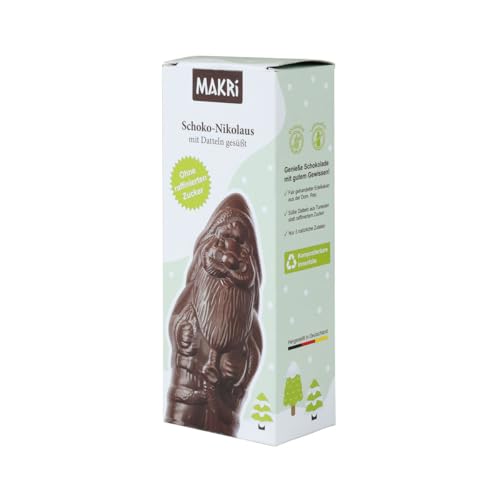 MAKRi® BIO Schoko-Nikolaus 40g | Mit Datteln gesüßt, ohne raffinierten Zucker | Vegan, Fair, Handgeschöpft | Nachhaltig verpackt | Limitierte Weihnachtsedition (1 Stück) von Makri