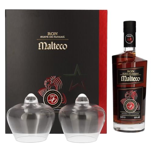 Malteco Ron Reserva del Fundador 20 Años mit 2 Gläsern 40,00% 0,70 lt. von Malteco