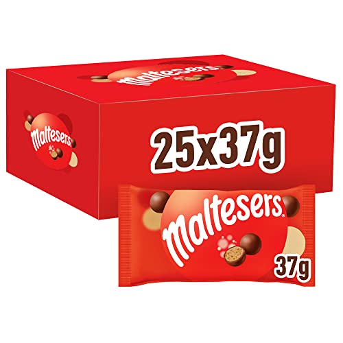 Maltesers Mini-Beutel, Schokokugeln mit luftigem Knusperkern, Schokolade Großpackung, 25er Pack (25 x 37g) von Maltesers