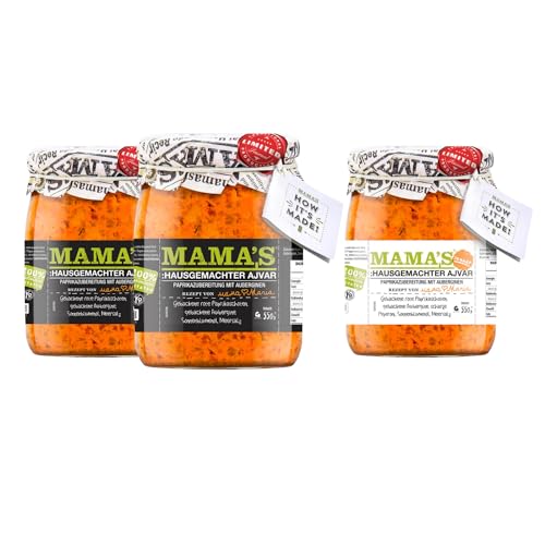 3pack Variation - 2x Ajvar mild 550g und 1x Ajvar scharf 550g von Mama's Food