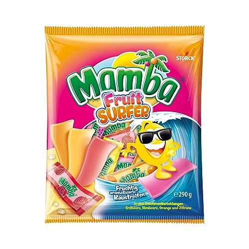 Mamba Fruit Surfer – 1 x 290g – Leckere Kaustreifen mit Fruchtgeschmack in vier verschiedenen Sorten – Fruchtgummi Mix einzeln verpackt von Mamba