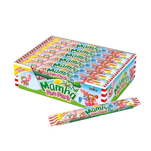 Mamba Fun Park – 24 x 106g (4er Stange) – Leckere Kaubonbons mit vier fruchtigen Doppelsorten – Fruchtgummi Mix Limited Edition von Mamba