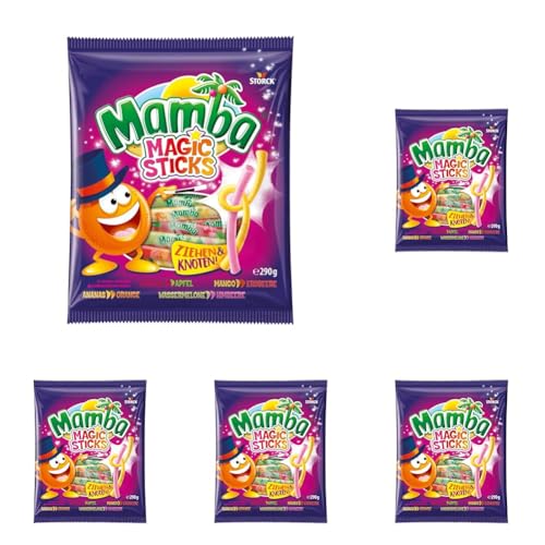 Mamba Magic Sticks – 1 x 290g – Fruchtige Kaubonbon-Stangen mit wechselndem Geschmack – In vier verschiedenen Sorten (Packung mit 5) von Mamba