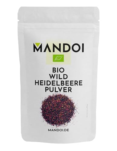 Mandoi BIO wild Heidelbeere Pulver, 100g organic wild blueberry 100% Fruchtpulver ohne Zusätze ohne Zucker, Blaubeere von Mandoi