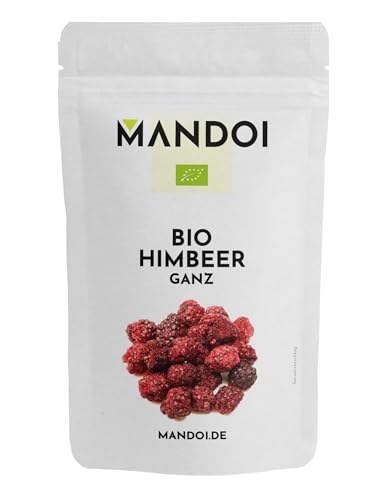 Mandoi Bio Himbeere 100g, ganze Himbeeren gefriergetrocknet, ohne Zusätze oder Farbstoffe, 100% Frucht Snack, von Mandoi