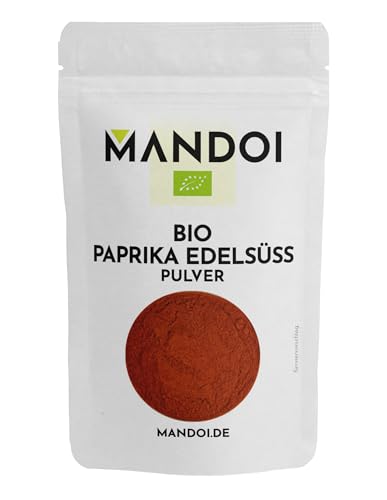 Mandoi Bio Paprika Pulver edelsüß, 100g aus Spanien. Gemahlene Paprika in Bio Qualität. Mild, pikant und aromatisch von Mandoi