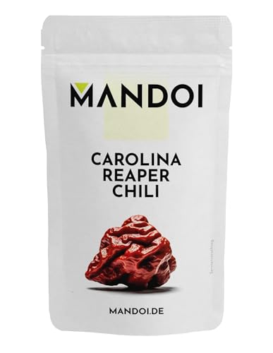 Mandoi Carolina Reaper Chili Schoten, ganz 20g. Intensivste Schärfe für Wagemutige - Höllisch Scharfe Chili für Abenteuerlustige Genießer von Mandoi