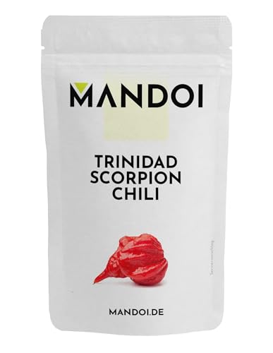 Mandoi Trinidad Scorpion Chili Schoten, 20g getrocknete Schoten ganz für Intensiven Geschmack - Höllisch Scharfe Chili für Mutige Genießer von Mandoi