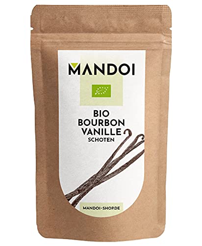 Mandoi echte BIO Bourbon Vanilleschoten, 5 Stück á 15-16 cm. Premium Vanille Schoten frisch aus Madagaskar von Mandoi