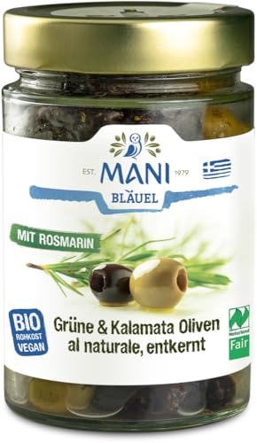 MANI Grüne & Kalamata Oliven al naturale mit Rosma von Mani Bläuel