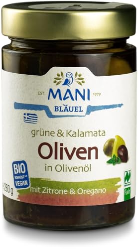 MANI Grüne & Kalamata Oliven in Olivenöl, bio, NL von Mani Bläuel