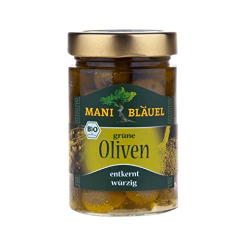 Mani Bläuel Grüne Oliven ohne Stein in Lake (280 g) - Bio von Mani Bläuel