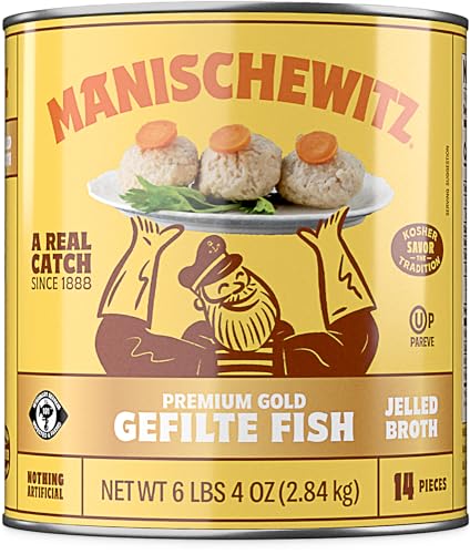 Manischewitz Premium Gold Gefilta Fisch (14 Stück) in Gelbrühe, ohne MSG, koscher für Passahfest von Manischewitz