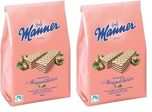 Manner Neapolitaner | vegane knusprige Waffeln mit Haselnusscreme | 2er Pack (400 g) von Manner WIEN