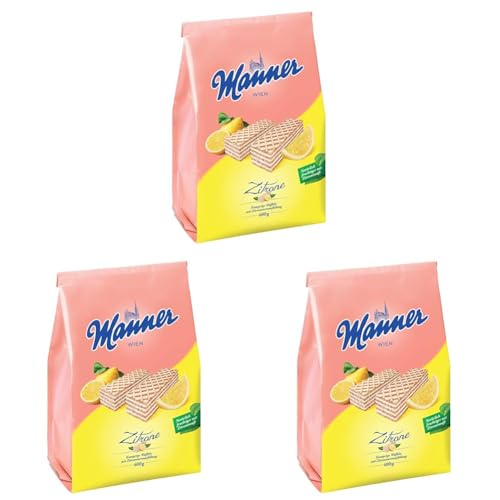 Manner Zitronen-Waffeln | vegane knusprige Waffeln mit Zitronencreme | 3er Pack (400 g) von Manner WIEN