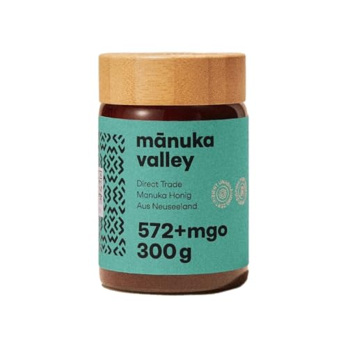 MANUKA VALLEY | 572+mgo Manuka Honig | 100% natürlicher neuseeländischer Manuka-Honig | Vollmundiger, karamelliger Manukahonig mit erdigem, feinem Nachgeschmack | Inhalt: 300g von Mānuka Valley