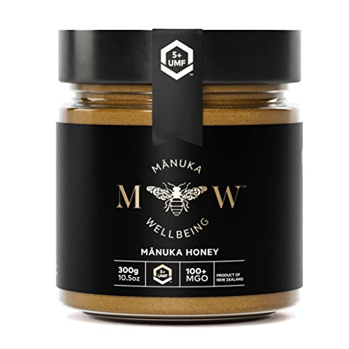 Manuka Wellbeing echter Honig MGO 100+ | UMF 5+ (300g) im Glas | hergestellt, verpackt und MGO-Gehalt-zertifiziert in Neuseeland | 100% pur von Manuka Wellbeing