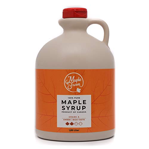 MapleFarm - Reiner kanadischer Ahornsirup Amber Klasse A Bernsteinfarbener reichhaltiger Geschmack Karaffe 1,89 l (1er Pack) - maple syrup - Ahornsaft von MapleFarm