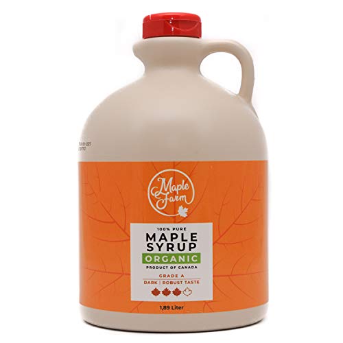 MapleFarm - Reiner kanadischer BIO-Ahornsirup Dark, Klasse A, Dunkel, kräftiger Geschmack - 1,89 l (1er Pack) - maple syrup - biologisch Ahornsaft von MapleFarm