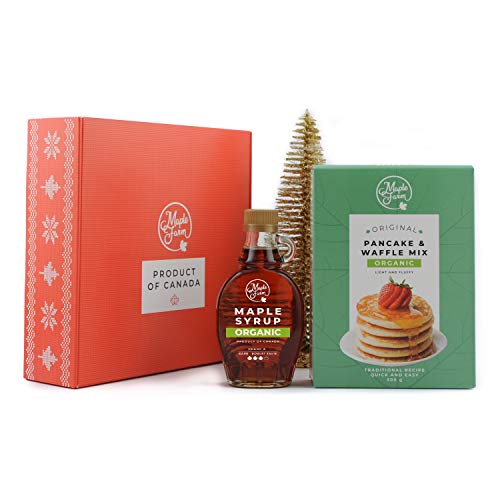 MapleFarm - Weihnachtsgeschenkbox mit 1x189ml reinem BIO Ahornsirup + 1x Original Pancake & Waffle Mix von MapleFarm