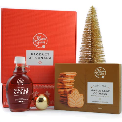 MapleFarm - Weihnachtsgeschenkbox mit 1x250ml reinem Ahornsirup + 1xAhornblattplätzchen mit reinem Ahornsirup von MapleFarm