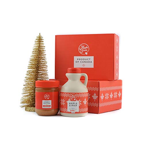 MapleFarm - Weihnachtsgeschenkbox mit 1x500ml reinem Ahornsirup + 1x325g 100% Pure Cremige Erdnussbutter (CREAMY) von MapleFarm