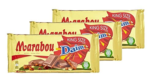 Marabou Daim Schokolade 250 g - zartschmelzende Milchschokolade mit Mandelkaramellstückchen - einzigartig leckere schwedische Süßigkeit - Daim, 3er Pack, (3x250g) von Marabou