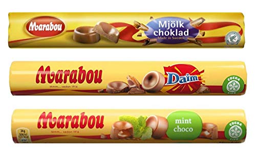 Marabou Rollen 5xDaim, 5x Mint-Choko, 5x Vollmilch, 15er Pack ( 5x67g, 5x78g, 5x74g ) von Marabou