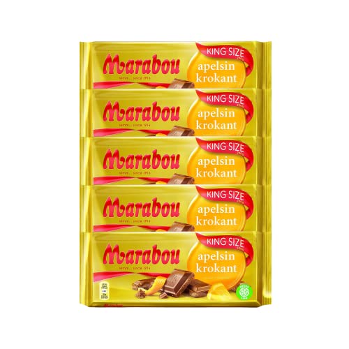 Marabou apelsin krokant Schokolade 5 x 250 g – zartschmelzende Milchschokolade mit knuspriger Orange – einzigartig leckere schwedische Süßigkeit – Orange von Marabou