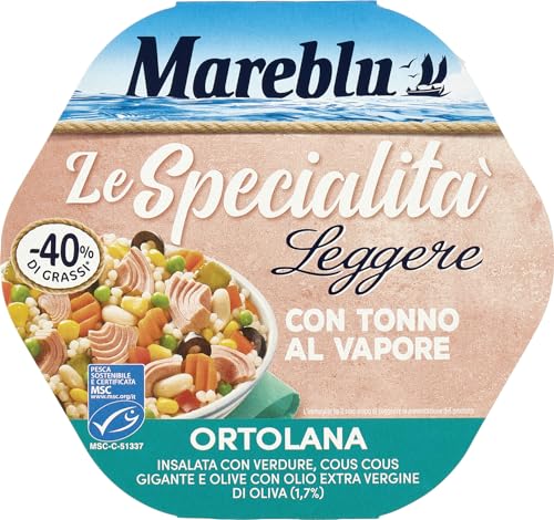 Mareblu Nutrimix Insalata con Tonno Leggera Ortolana Thunfischsalat mit Couscous, Gemüse und Oliven Dosen Essen Fertiggericht 220g von Mareblu